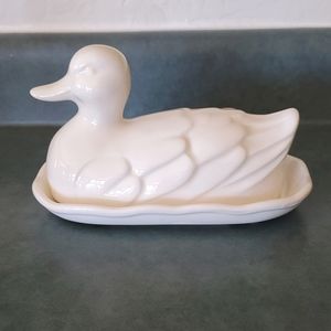 Vintage Duck Butter Dish White ceramic Japan